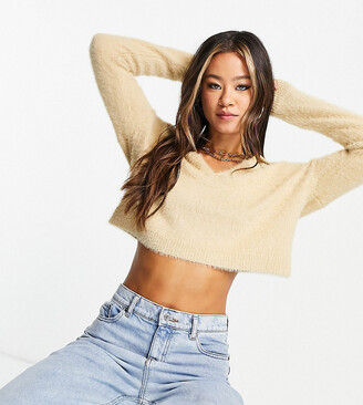 cropped camel sweater