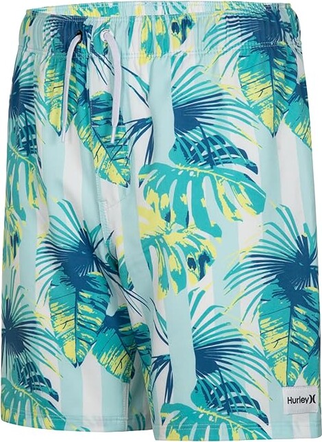 Hurley Kids Cabana Stripe Pull On Swim Trunk (Little Kid) Boy's Swimwear Mint Candy : 5 Little Kid, Elastane/Mesh/Polyester