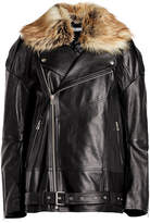 Faith Connexion Oversized Leather Jacket with Faux Fur Trim