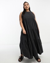 Thumbnail for your product : ASOS Curve ASOS DESIGN Curve soft denim midi dress with tiered hem in washed black