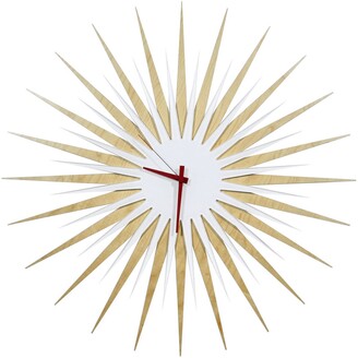 Metal Art Studio Atomic Era Clock - Maple White/Red - Midcentury Modern Starburst Clock - 23"W X 23"H - White
