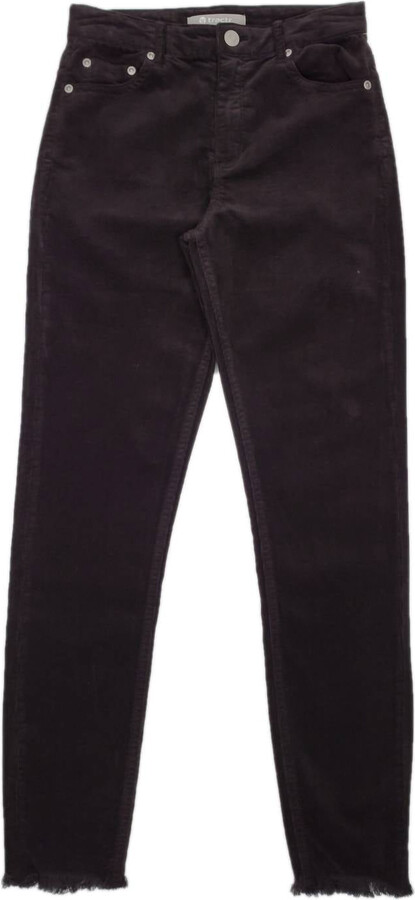 Tractr Corduroy Skinny W/ Fray Hem Jeans In Black