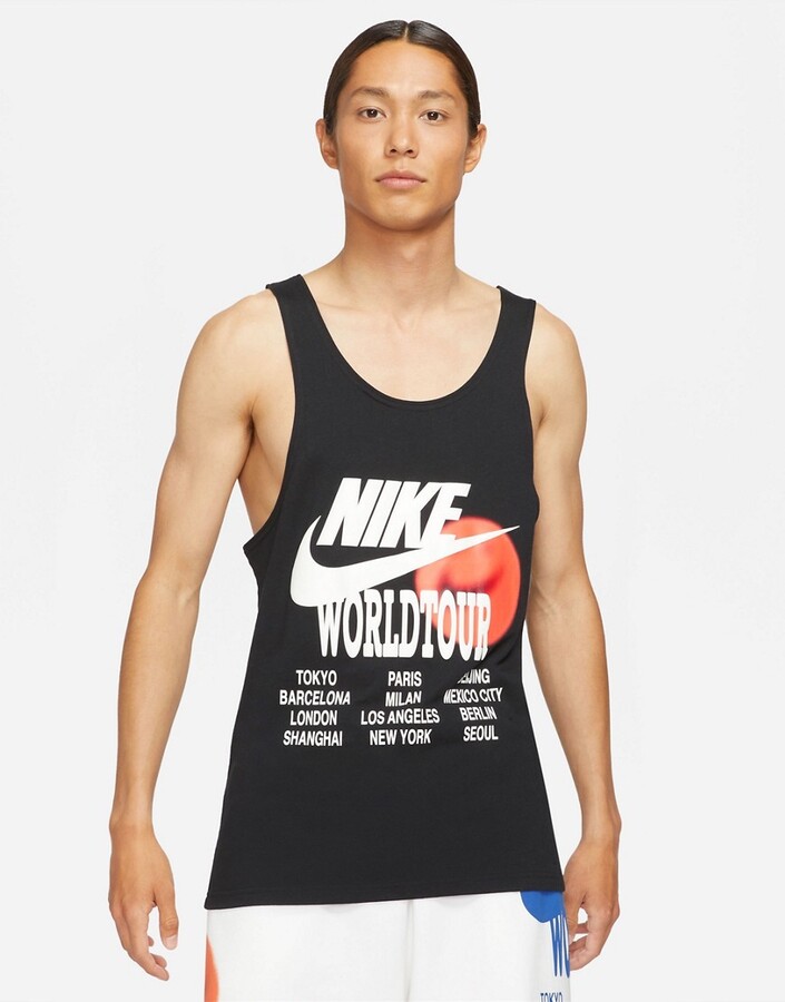 Nike World Tour Pack graphic print tank top in black - ShopStyle Shirts