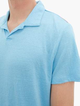Onia Shaun Open-collar Linen-blend Polo Shirt - Mens - Blue