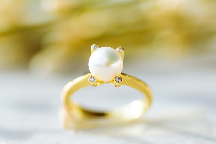 Etsy Pearl Engagement Ring K14 K18 Solid Gold Real Diamonds Unique Bridal Jewelry