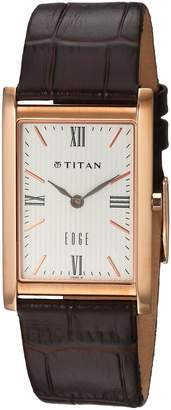 Titan Men's 'Edge' Quartz Stainless Steel and Leather Dress Watch, Color: (Model: 1043WL01)