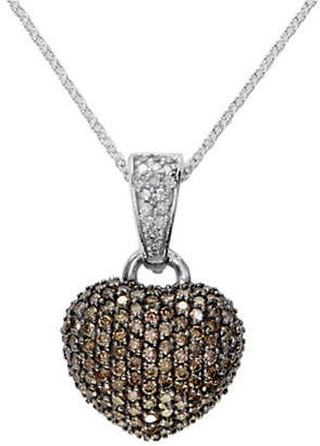 Effy 14K White Gold 0.94TCW Diamond and Espresso Diamond Heart Pendant Necklace