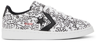 Converse White & Black Keith Haring Edition Leather Pro Ox Sneakers