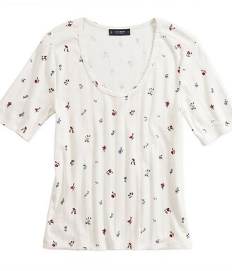 LUCKY Printed Pointelle Scoop Neck Tee