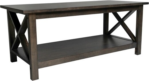 Merrick Lane MerrickLaneRusticCoffeeTablewithLowerShelfFarmhouseStyleSolidWoodAccentTableinDarkGray