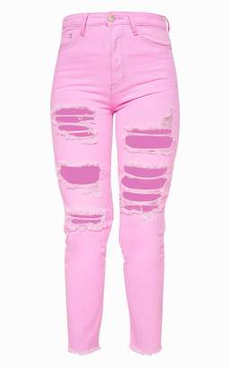 PrettyLittleThing Lilac Extreme Distressed Mom Jeans