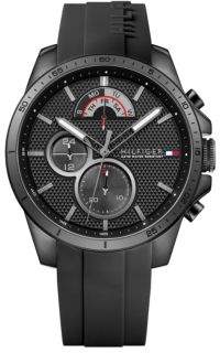 Tommy Hilfiger Stainless Steel Chronograph Black Dial Rubber Strap Watch