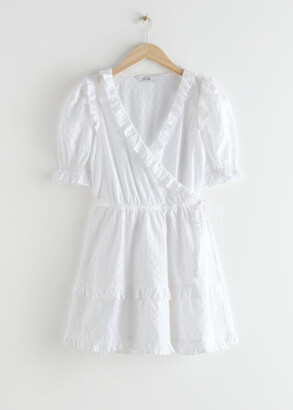 And other stories Frilled Embroidered Mini Dress - ShopStyle