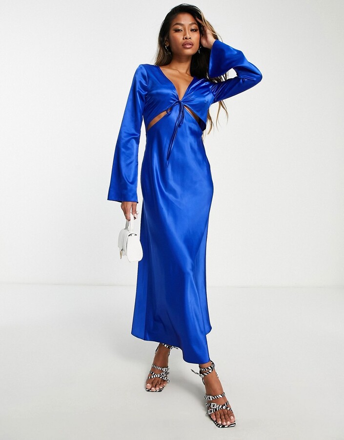 Topshop satin cut out midi dress in blue - ShopStyle