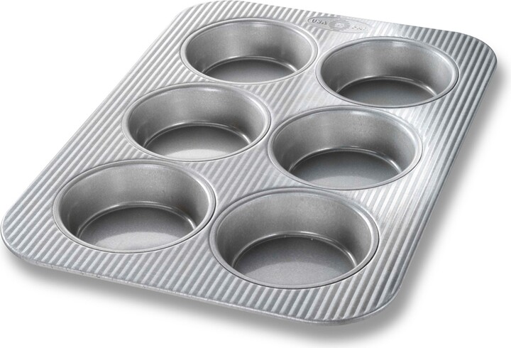 Usa Pan Non-Stick Aluminum 6-Well 15" x 11" Mini Round Cake Pan - silver/gray