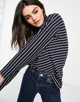 Thumbnail for your product : French Connection striped long sleeve jersey tshirt in utility blue and white