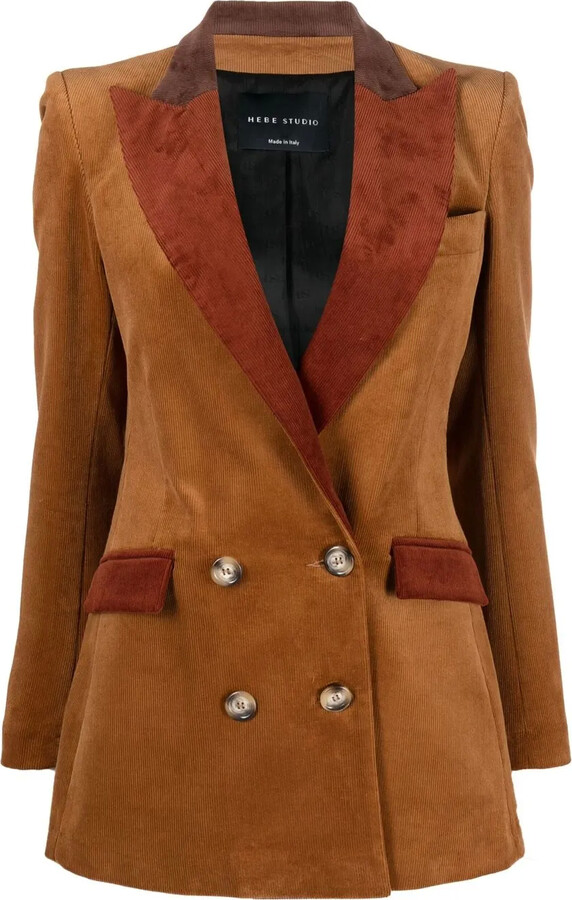 Hebe Studio Contrast-Lapel Double-Breasted Jacket
