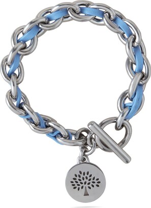 Mulberry Small Medallion Leather Chain Bracelet Cornflower Blue Silky Calf and Silver