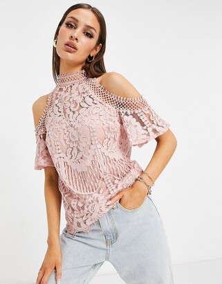 lipsy lace cold shoulder top