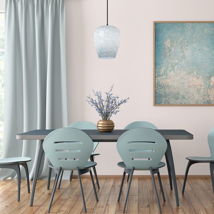 River of Goods Ella 25-Watt 1-Light Black Metal Dome Pendant Light with Hand-painted Glass Shade