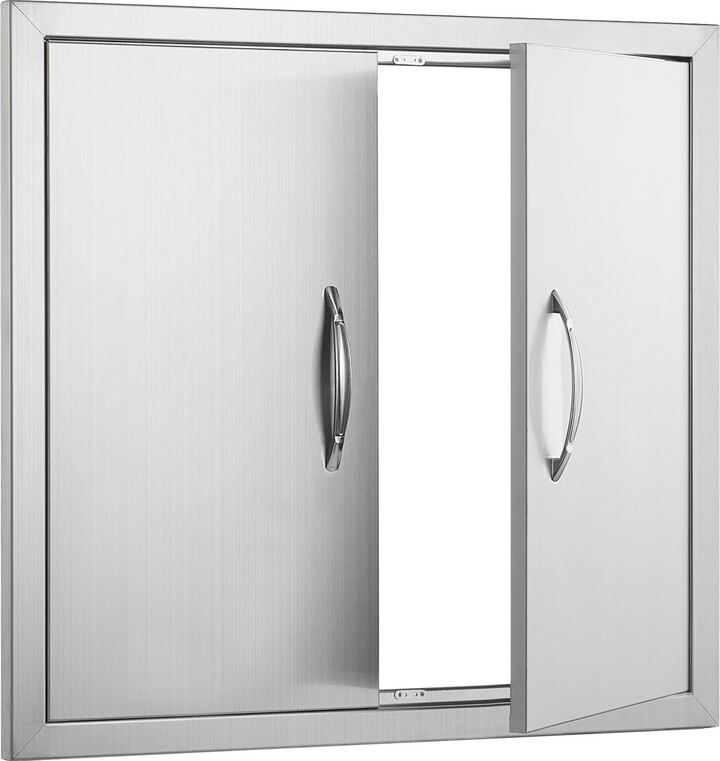 KFFKFF Barbecue Access Portal, 26W x 24H Inch Twin Exterior Culinary Gateway, Stainless Steel Recessed Entry, Wall Oriented Portal with Grips, for Barbecue Nook, Grill Spot, External Locker