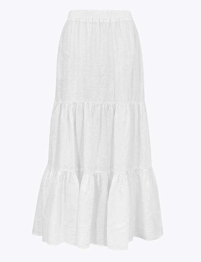 Marks and Spencer Pure Irish Linen Tiered Maxi Pleated Skirt ShopStyle