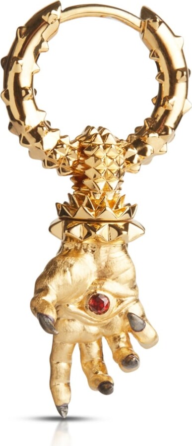 Kasun Hand Of The Protector Earrings - January - Garnet - Gold Vermeil