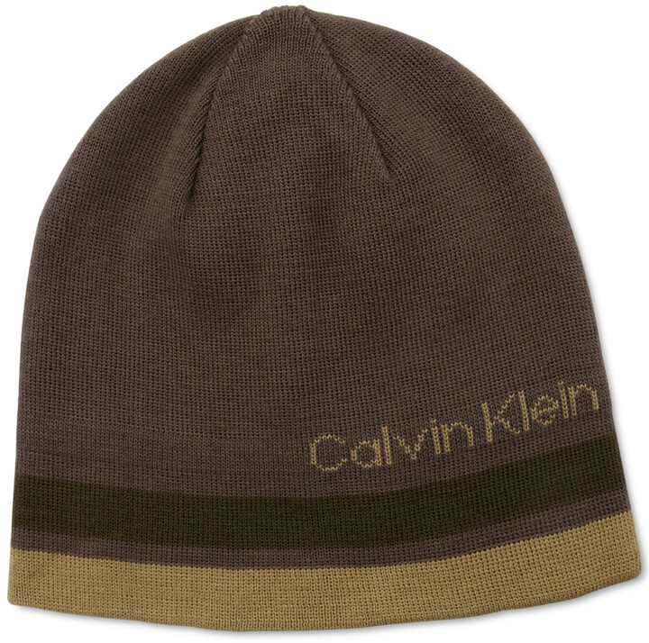 Calvin Klein Men's Reversible Stripe Logo Beanie - ShopStyle Hats