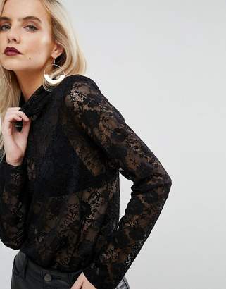 ASOS Petite Top In Lace With Shoulder Pad