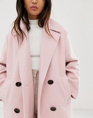 ASOS DESIGN classic coat with statement buttons in pink