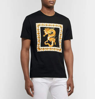 Versace Slim-fit Printed Cotton-jersey T-shirt - Black