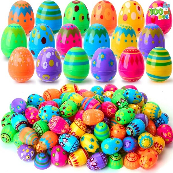 Joyin 100 Pcs Printed Easter Eggs for Easter Hunt, Basket Stuffers Fillers, for Kids' Classroom Prize Supplies Exchange Gift 2.3"