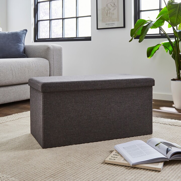 Dunelm Foldable Ottoman Faux Linen Grey Grey ShopStyle Living Room
