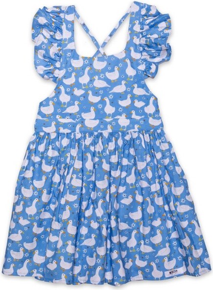 Worthy Threads WorthyThreadsBigGirls'RuffleSleeveTieBackDress,Ducks-Blue,8