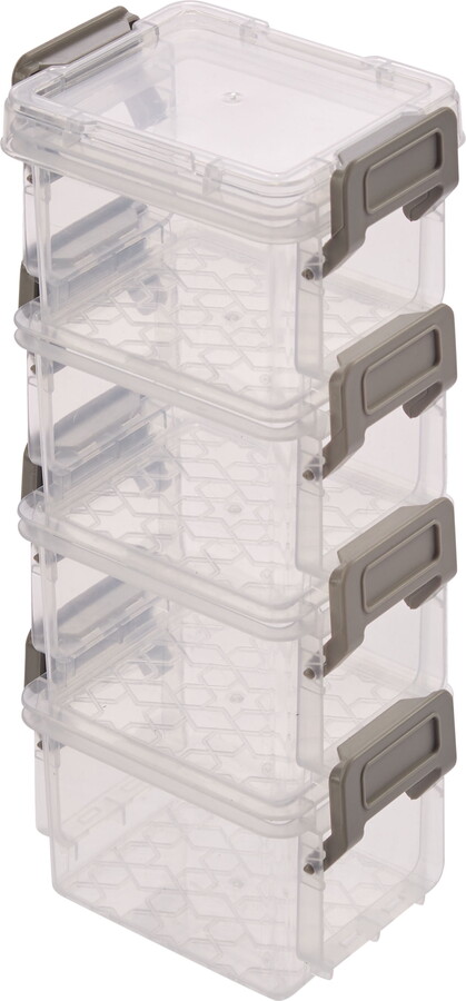 Simplify 4 Pack 5oz Stackable Clear Storage Boxes with Grey Lid
