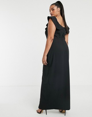 Vesper Plus bardot maxi dress with frill in black