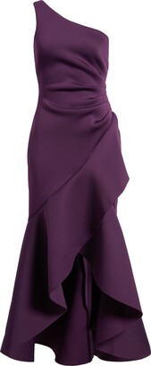 Eliza J One-Shoulder Side Pleat Ruffle Gown