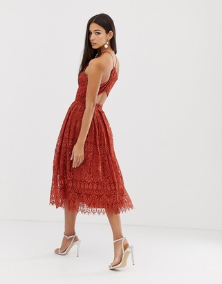 ASOS DESIGN lace midi dress with pinny bodice