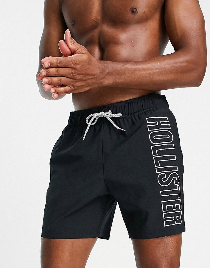 Hollister swim shorts with retro text logo in black - ShopStyle