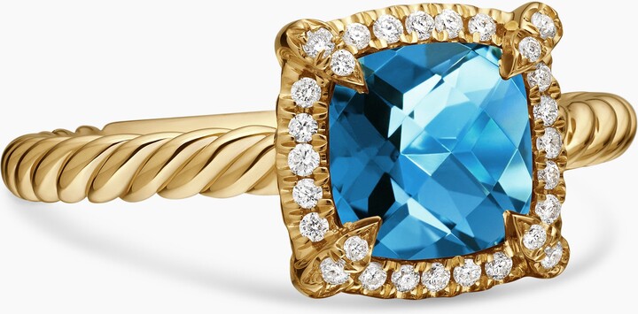 David Yurman Petite Chatelaine? Pav? Bezel Ring in 18K Yellow Gold with Hampton Blue Topaz and Diamonds | Women's | Size 5.5