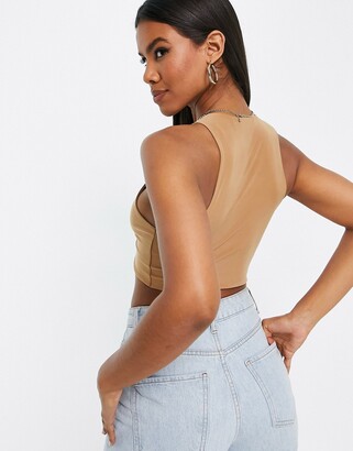 Missy Empire Missyempire exclusive not so basic keyhole crop top in camel