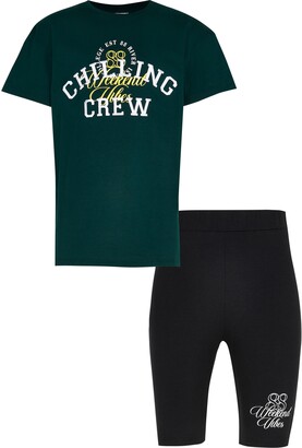 River Island Girls Green 'Chilling Crew' t-shirt outfit
