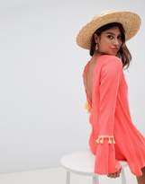Thumbnail for your product : ASOS Design DESIGN fringed trim beach cover up with tassel trim