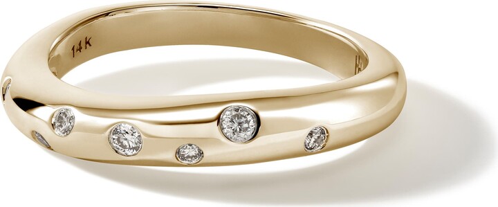 John Hardy Surf 14K Gold Scattered Diamond Ring 3.8mm