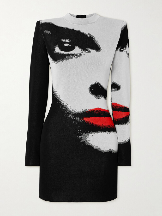 Balmain - Printed Jacquard-knit Mini Dress - Black