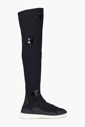 Valentino Garavani Embellished Stretch-knit Over-the-knee Boots