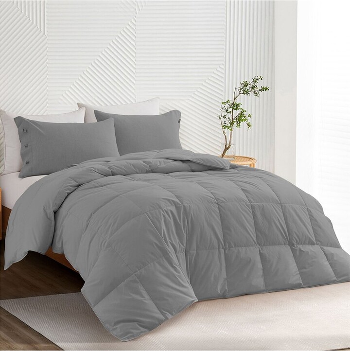 UNIKOME 300 Thread Count All Season Organic Cotton White Goose Down Comforter