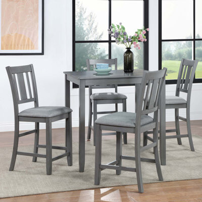 August Grove 5 Piece Dining Table Set, Wooden Dining Square Table Set For 4, Counter Height Kitchen Table Set With Square Table And 4 Upholstered Chairs
