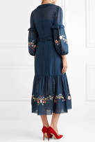 Thumbnail for your product : Vilshenko Adeline Embroidered Cotton And Silk-blend Maxi Dress - Navy
