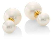 12-13mm White Pearl & 18K Yellow Gold Two Sided Earrings
